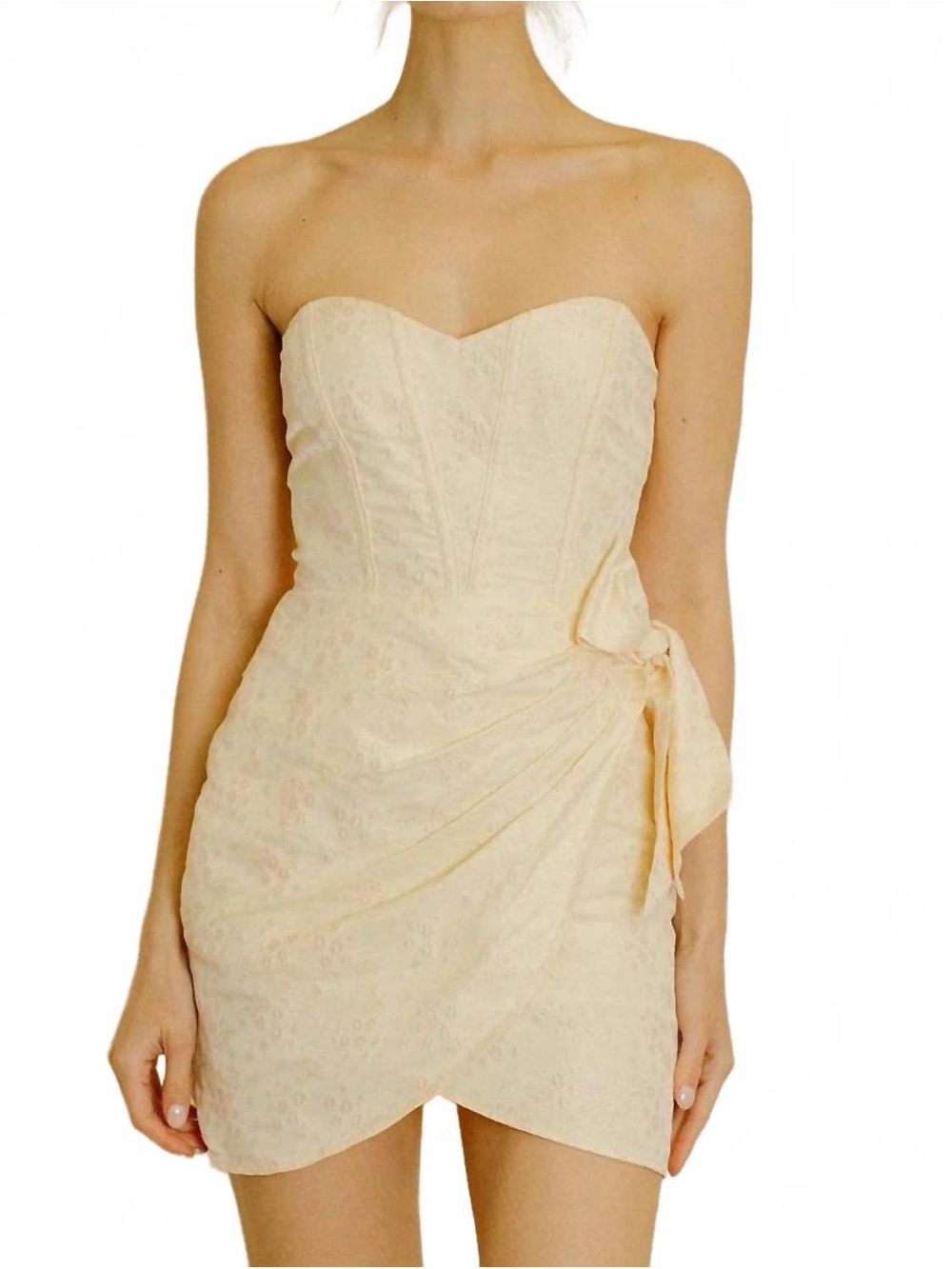 STORIA | Corset Strapless Mini Dress In Cream Pink Floral SZ M